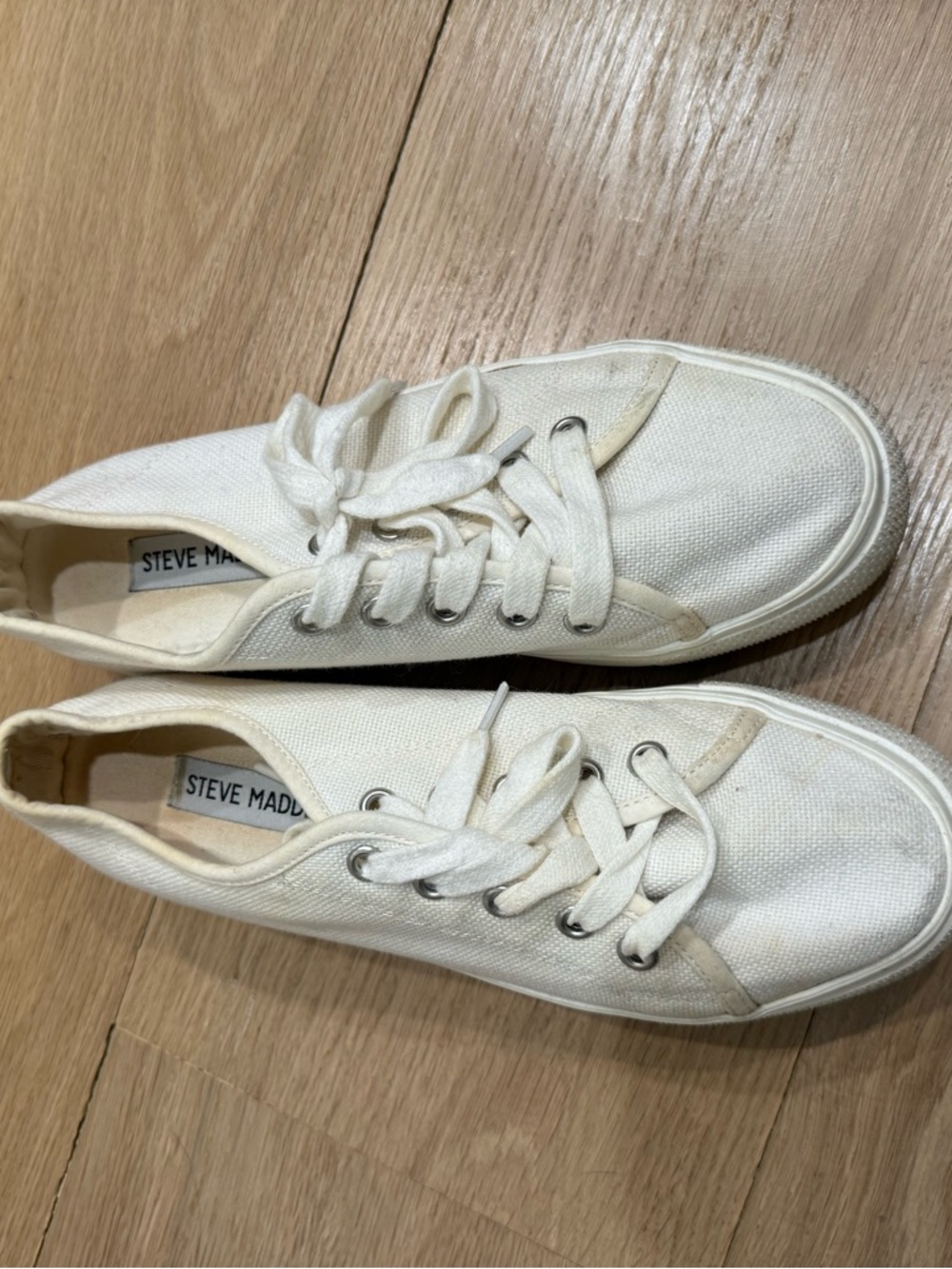 Steve Madden Off-White Canvas Lace-Up Sneakers